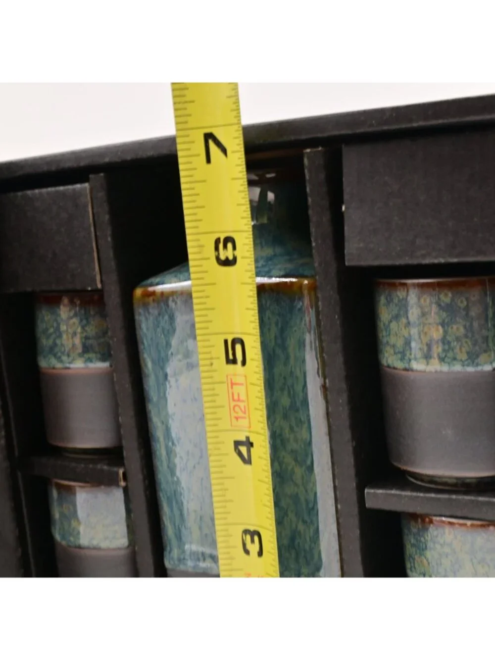 Kafuh Japan Ceramic Sake Set 1 Carafe 4 Ochoko Cups Teal Black Ombre Box NIB